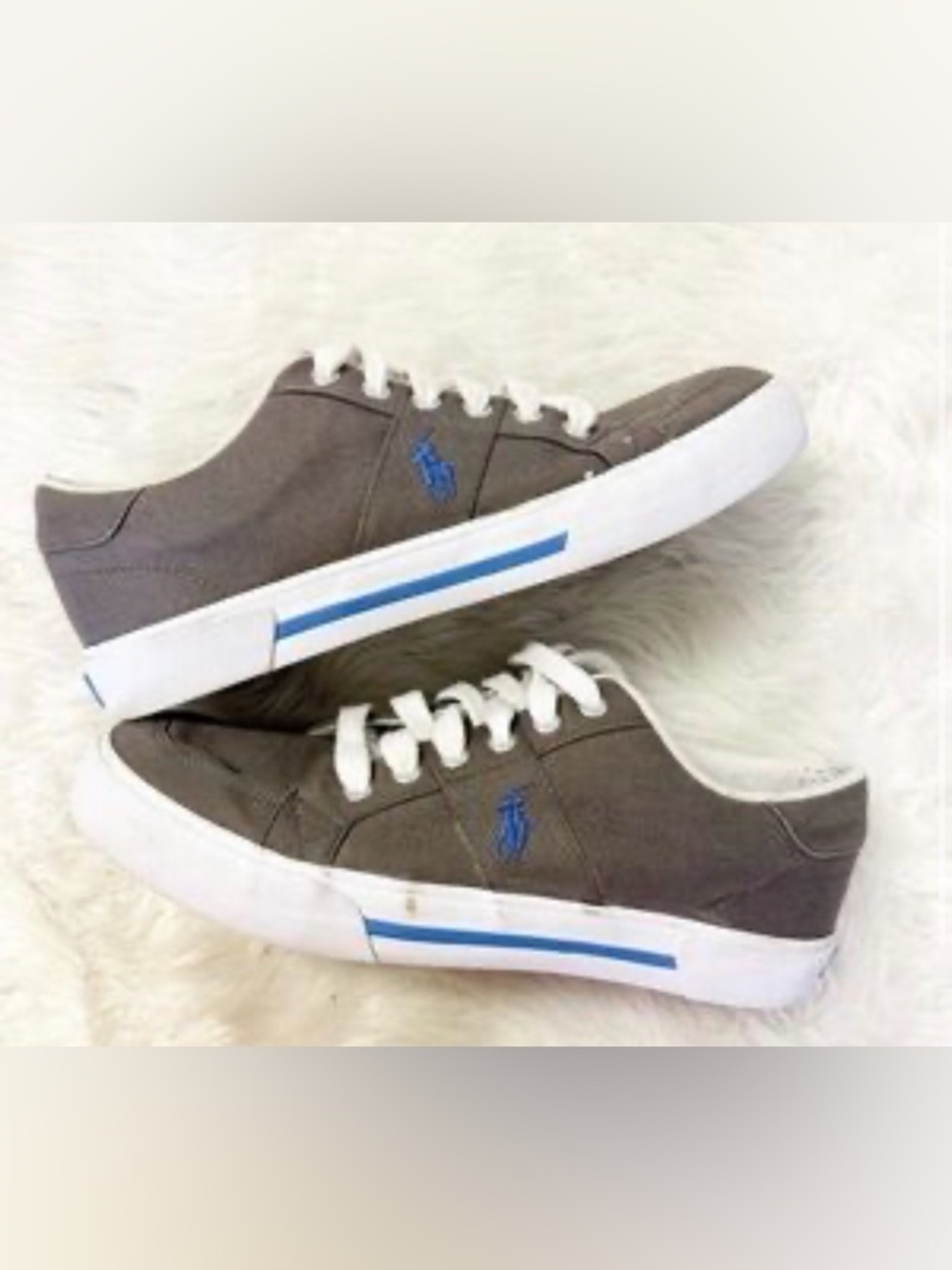 Polo by Ralph Lauren Gray Canvas Sneakers with Blue Logo Sz 13D run a little big